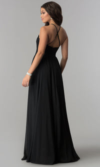 Dancing Queen-High-Neck Lace-Bodice Long Chiffon Prom Dress