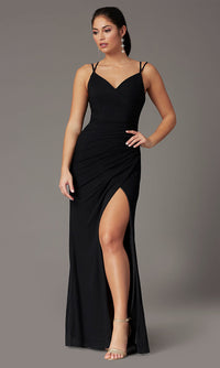 Dancing Queen-Long V-Neck Ruched Classic Prom Dress 
