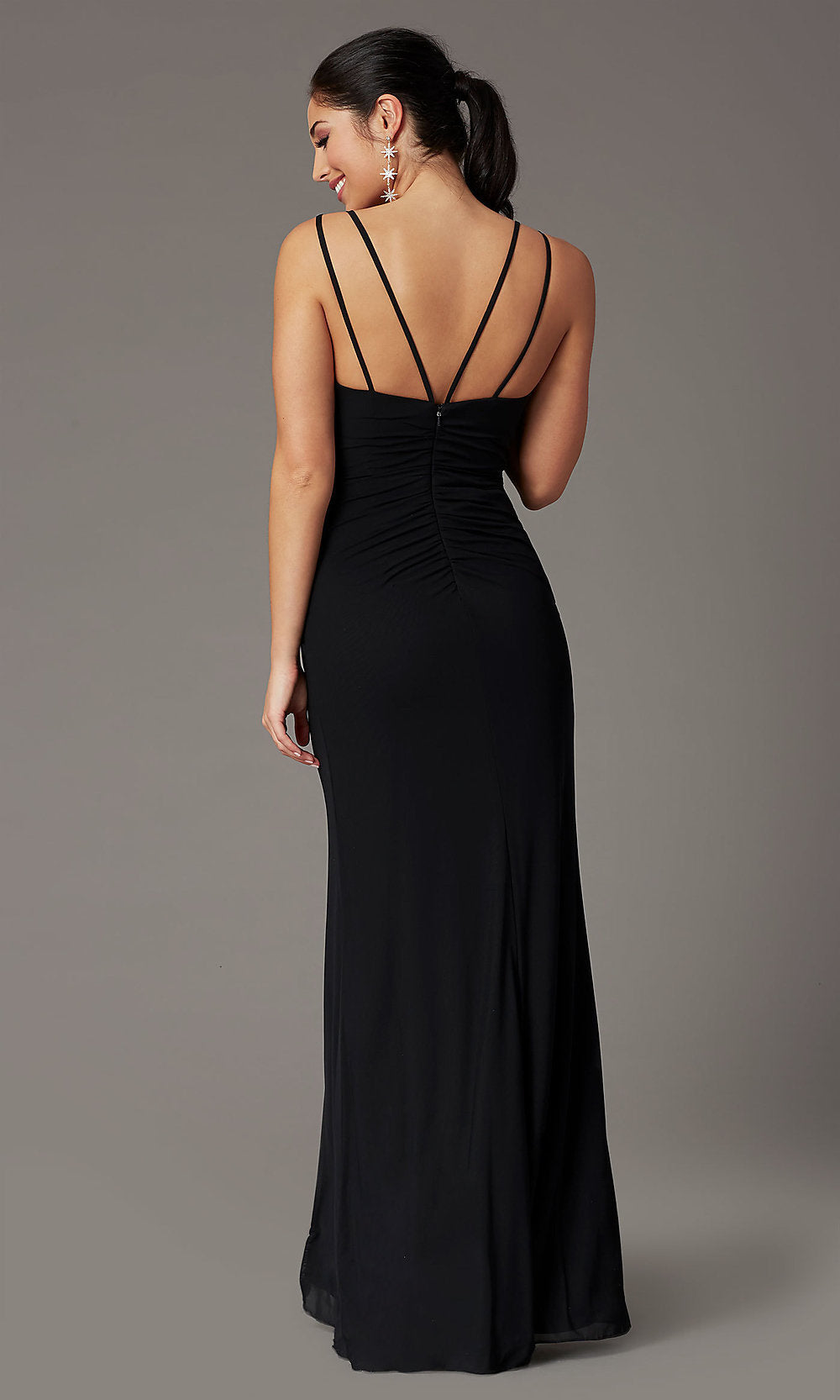 Dancing Queen-Long V-Neck Ruched Classic Prom Dress 