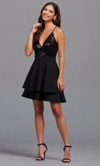Emerald Sundae-Sequin and Lace Short Black Homecoming Dress