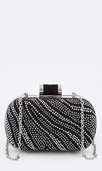 Artini-Crystal Zebra Box Clutch with Shoulder Chain