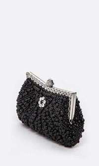 Artini-Pearl Studded Soft Clutch with Shoulder Chain