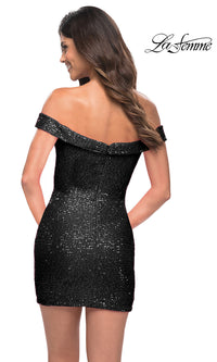 La Femme Short Black Sparkly Homecoming Dress