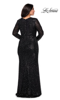 La Femme-Sequin Plus-Size Long Sleeve La Femme Prom Dress