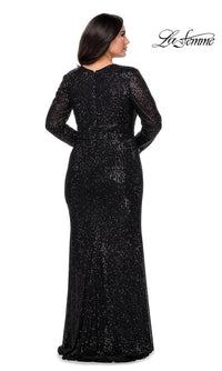 La Femme-Sequin Plus-Size Long Sleeve La Femme Prom Dress