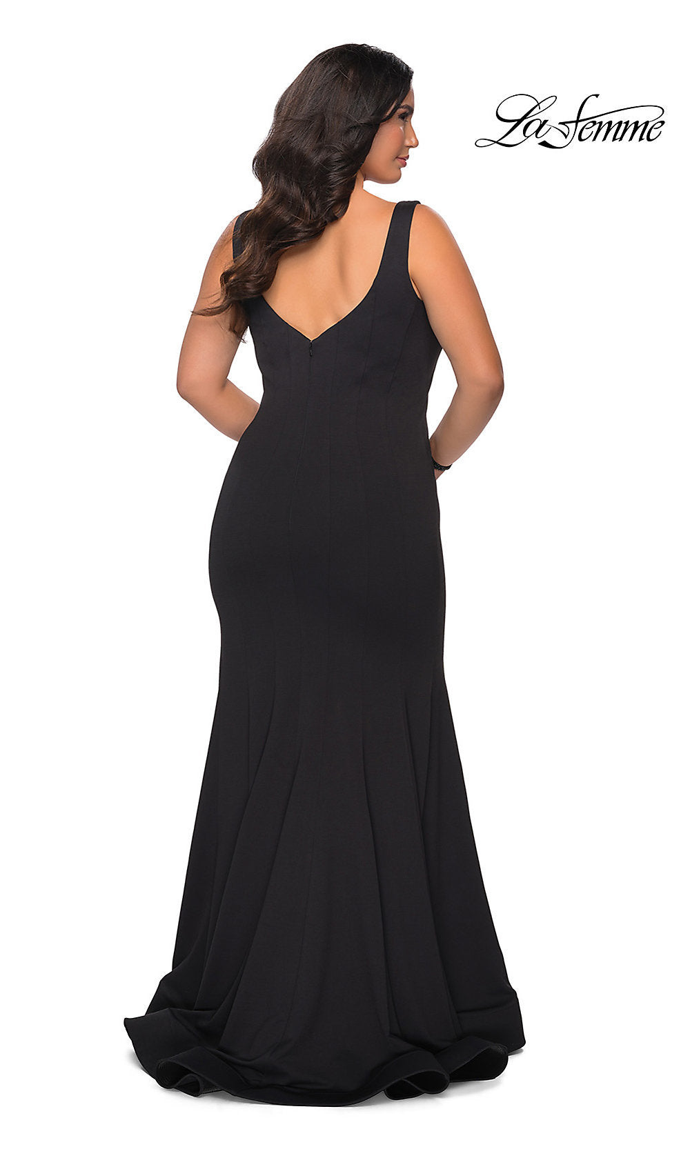 Simple Long Formal Plus-Size Mermaid Gown by La Femme Black / 20W Simple Long Formal Plus-Size Mermaid Gown by La Femme Black / 20W