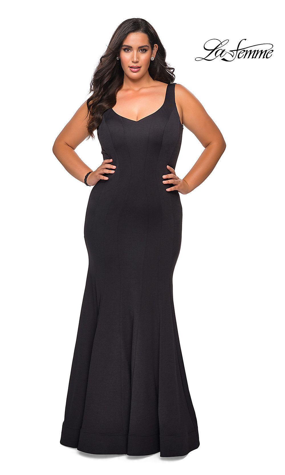 Simple Long Formal Plus-Size Mermaid Gown by La Femme Black / 20W Simple Long Formal Plus-Size Mermaid Gown by La Femme Black / 20W