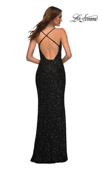 La Femme Blouson-Bodice Long Sequin Prom Dress