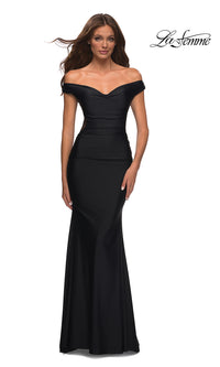 La Femme-La Femme Sheer-Back Off-Shoulder Long Prom Dress