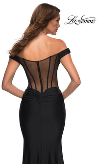 La Femme-La Femme Sheer-Back Off-Shoulder Long Prom Dress