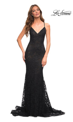 La Femme-Long Open-Back Lace Prom Dress by La Femme