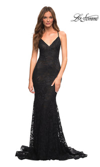 La Femme-Long Open-Back Lace Prom Dress by La Femme