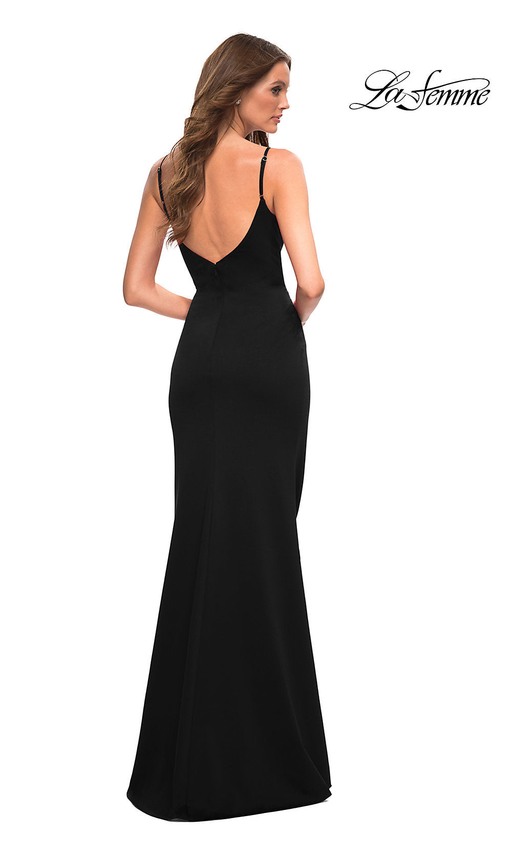 La Femme-Simple Long V-Neck Prom Dress by La Femme