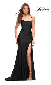 La Femme Strappy-Back Long Designer Prom Dress