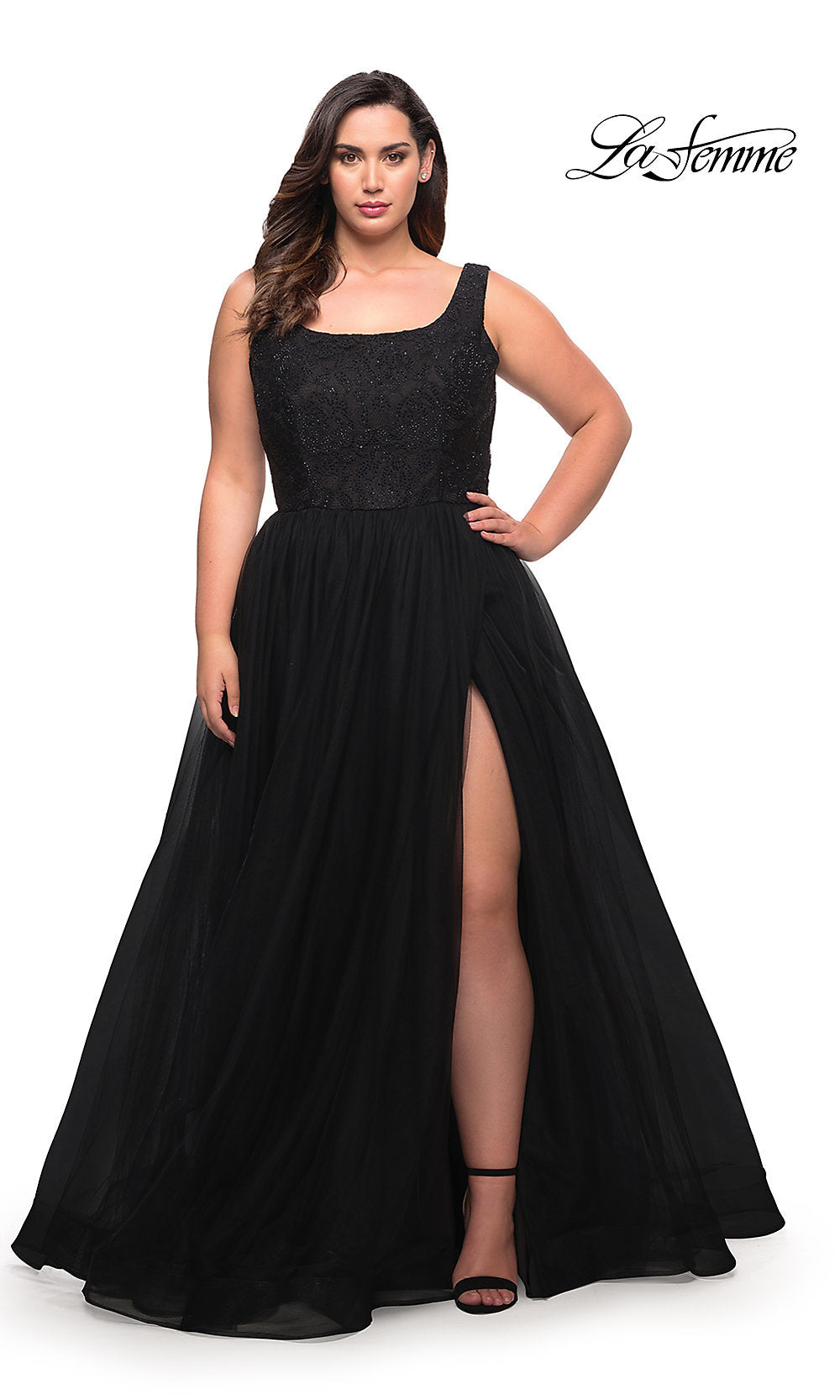 Lace-Bodice La Femme Plus-Size Prom Dress