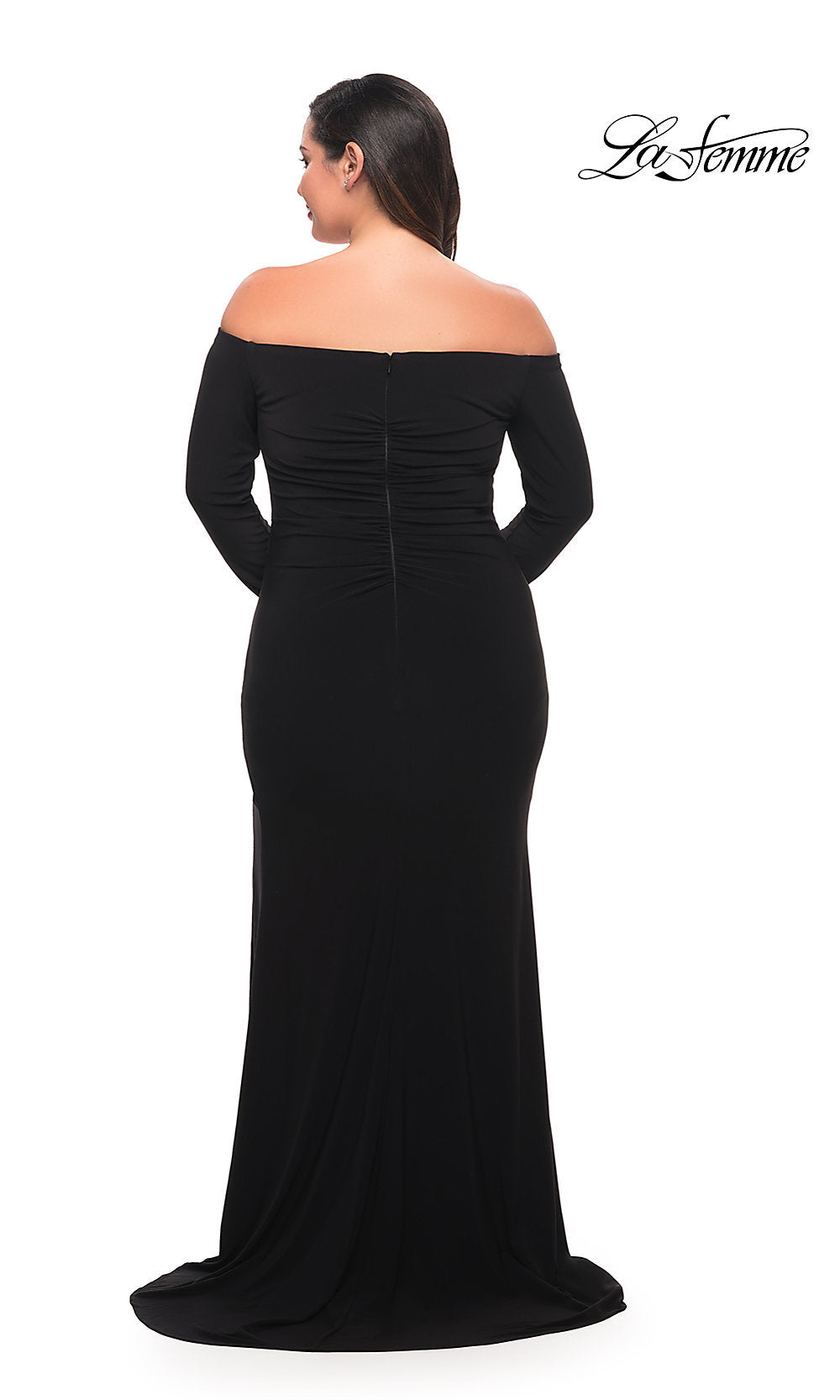 La Femme-Long Sleeve Off-Shoulder La Femme Plus Prom Dress