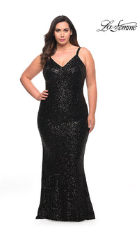 Tight Long Plus-Size Sequin Prom Dress by La Femme