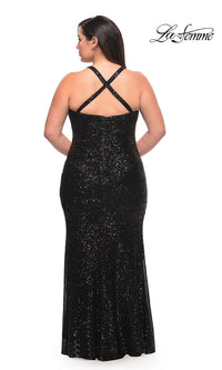 La Femme-La Femme Ruched Long Sequin Plus-Size Prom Gown
