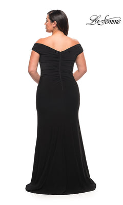 La Femme-Off-the-Shoulder Long Plus-Size V-Neck Prom Dress