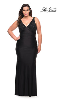La Femme-Empire-Waist Long La Femme Plus-Size Prom Dress