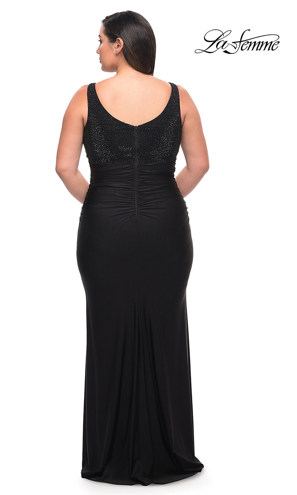 La Femme-Empire-Waist Long La Femme Plus-Size Prom Dress