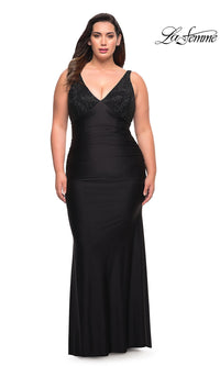 La Femme-Empire-Waist Long La Femme Plus-Size Prom Dress