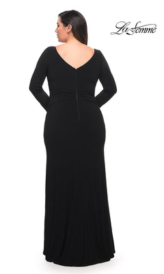 La Femme-Long Sleeve Plus Long Black La Femme Prom Dress