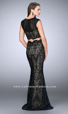 Two-Piece Lace Long Formal Prom Dress Black / 0