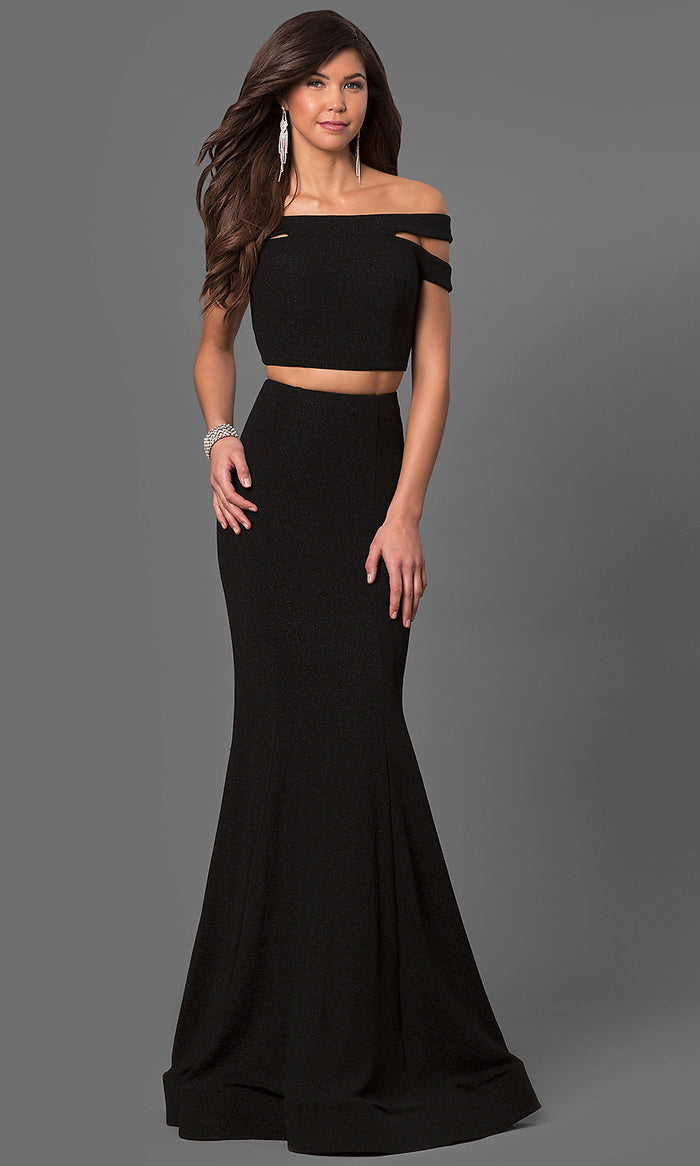 Glitter Jersey Two-Piece Off-the-Shoulder Gown