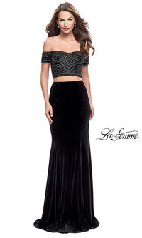 La Femme-Long Two-Piece Off-the-Shoulder Velvet La Femme Prom Dress