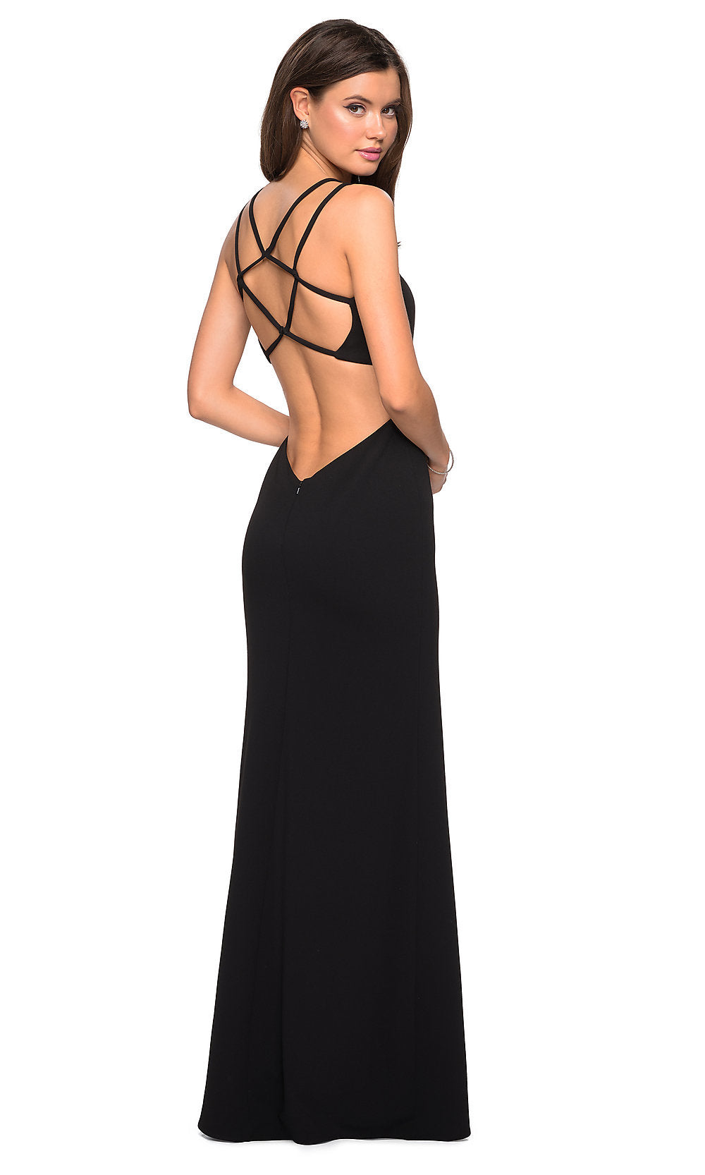 La Femme-Backless Asymmetrical-Neck Long Prom Dress 