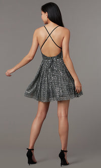 Luxxel Clothing-Short V-Neck Sequined Homecoming Dress