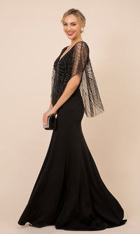 Long Formal Women's Dress with Beaded Cape