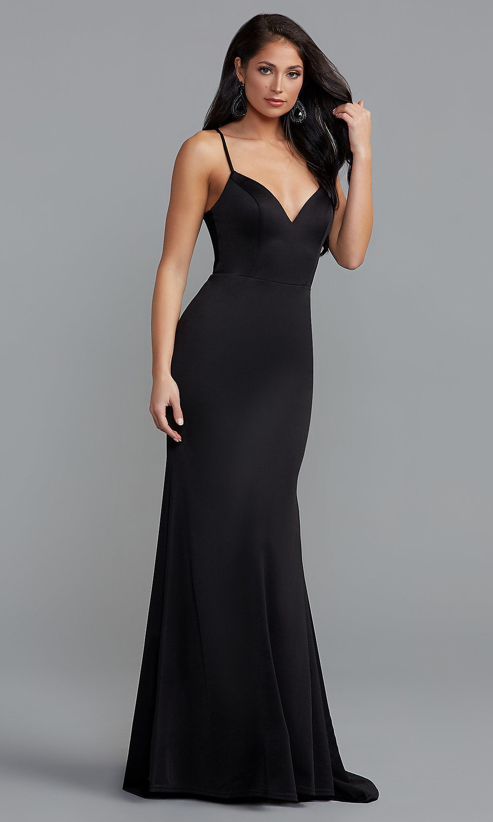 Simple Black Long Evening Dress With Pleated V Neck #AGP18007 - GemGrace.com