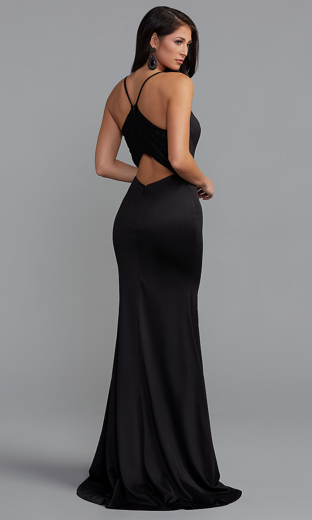 Black Robe Back Open Back Black Prom Dress