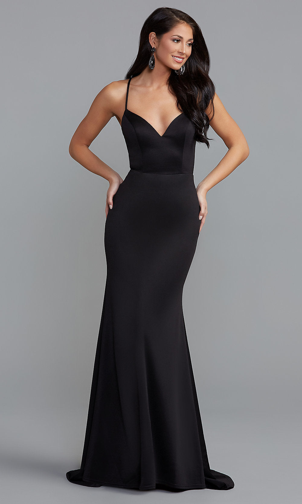 PromGirl Black Long Prom Dress with Lace Back