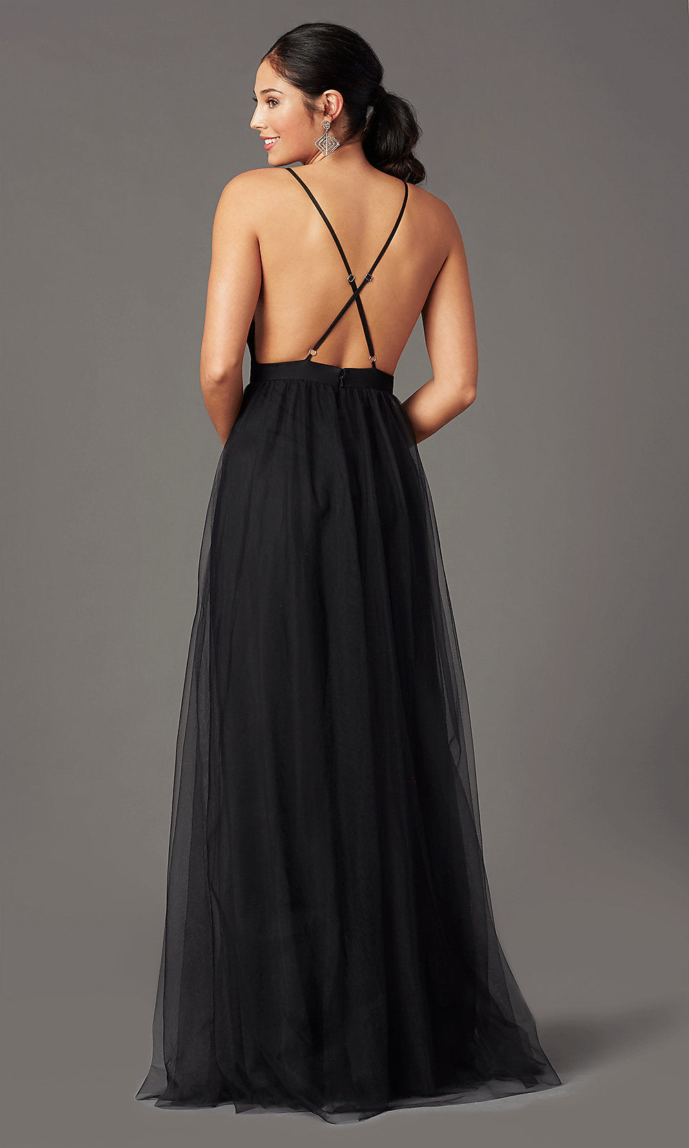 Long Open-Back V-Neck Formal Prom Dress - PromGirl