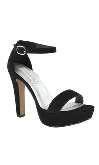 Touch Ups-Black Imitation Suede Mary Sandal with a High Heel