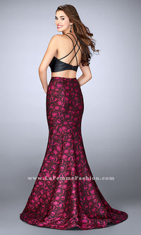 La Femme-Long La Femme Jacquard Print Two Piece Prom Dress