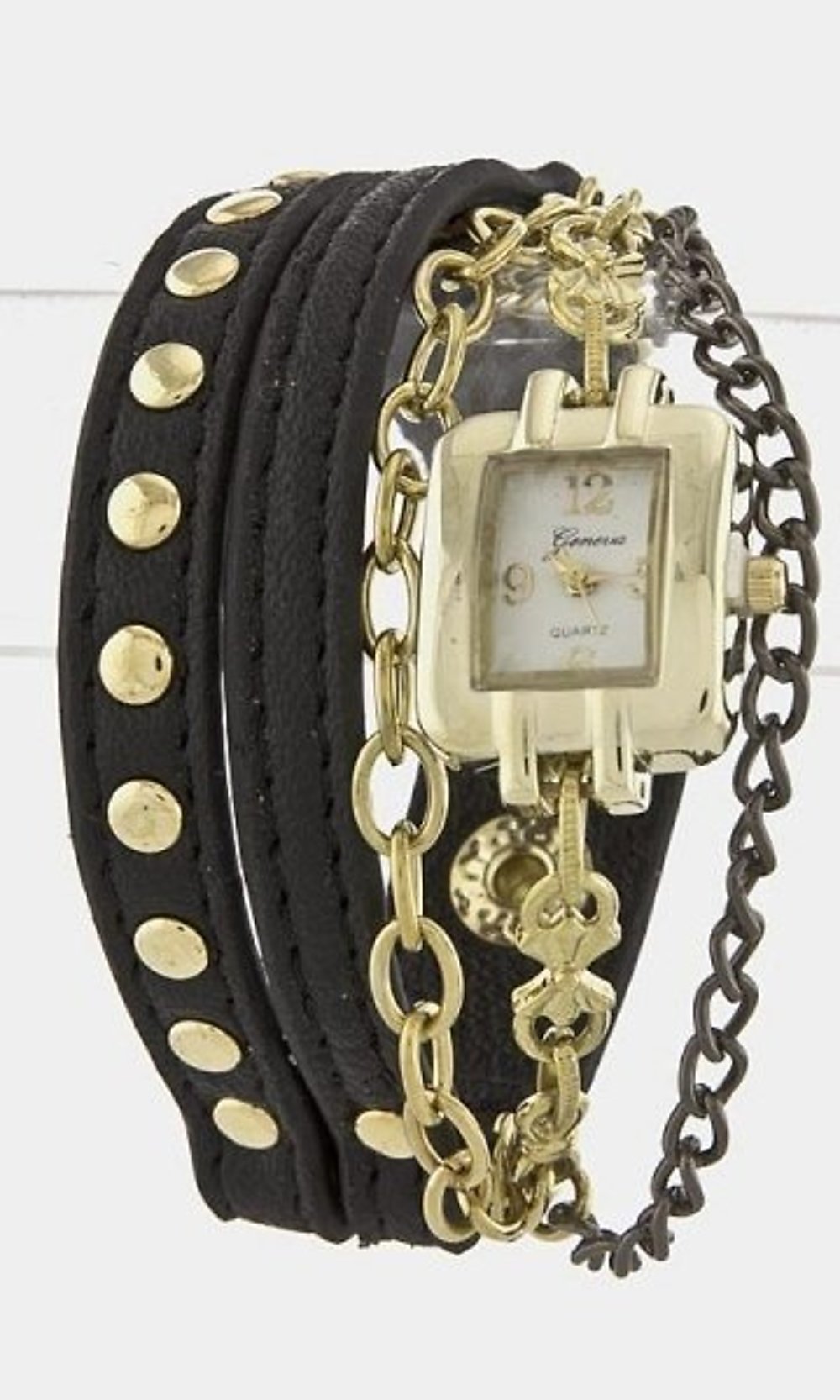 Artini-Watch Bracelet with Studded Leather and Chains