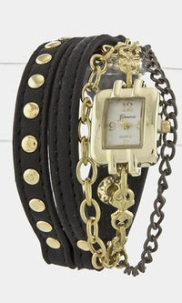 Artini-Watch Bracelet with Studded Leather and Chains