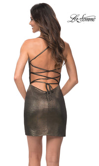 La Femme-Black & Gold Metallic Short Homecoming Dance Dress
