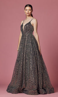 Narianna-Black Multi Long A-Line Sequin Ball Gown