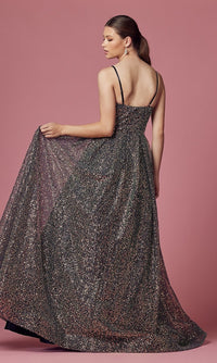 Narianna-Black Multi Long A-Line Sequin Ball Gown