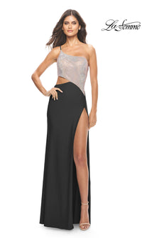 La Femme Two-Tone One-Shoulder Long Prom Dress