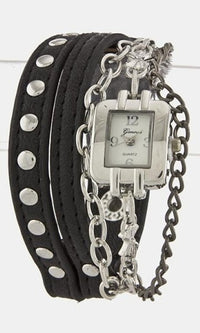 Artini-Watch Bracelet with Studded Leather and Chains
