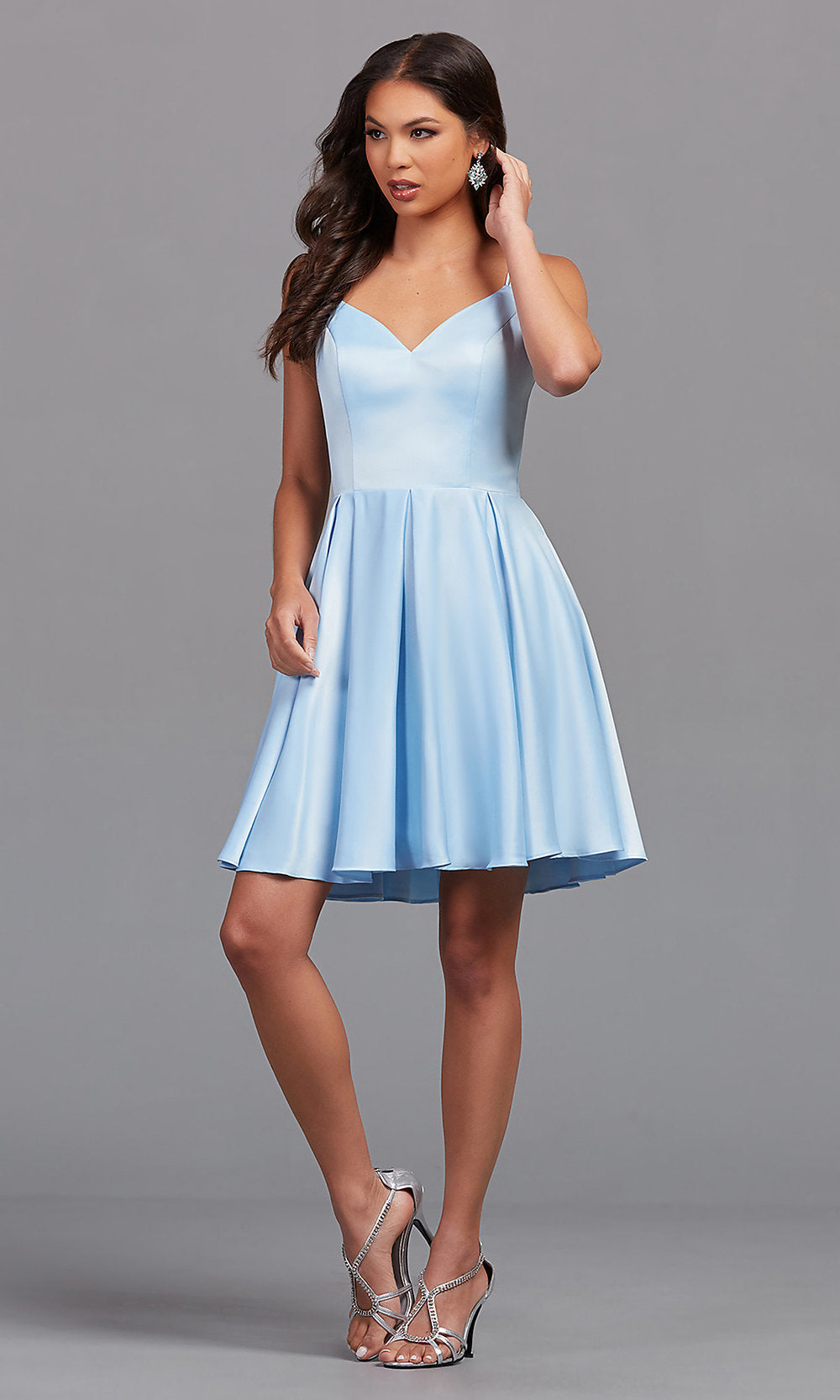 Knee Length Light Blue Homecoming Dress with Pocket
