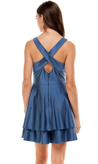 Jump-Jump Blue Sateen Short Tiered Homecoming Dress