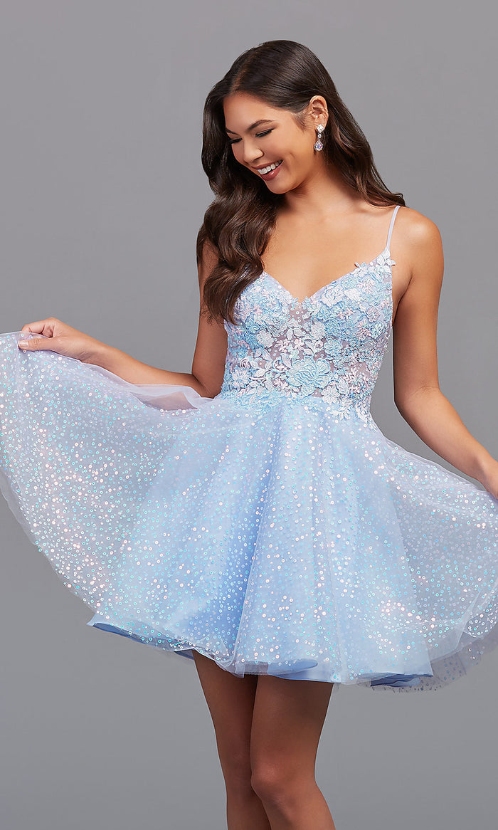 A-Line Sheer-Bodice Short Prom Dress