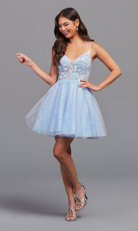 A-Line Sheer-Bodice Short Prom Dress